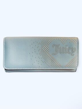 NWOT Juicy Couture Blue Lovely Day Flap Clutch Wallet Stud Studded “Juicy” Heart